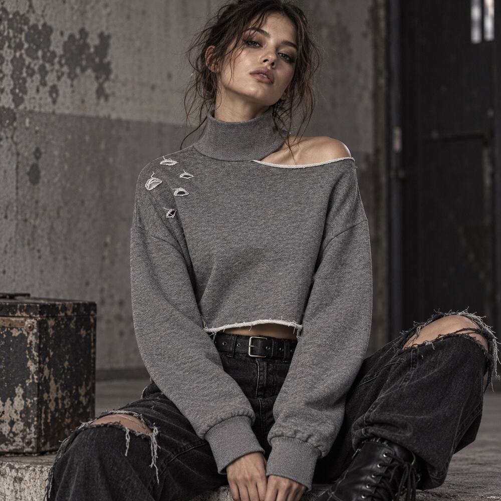 Dance & Marvel Distressed Sweatshirt Top Sz M NWT Grunge Y2K Punk Cutout Crop